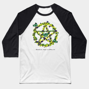 Pentagram Symbol Floral Butterflies Baseball T-Shirt